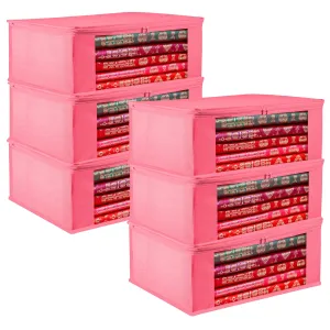 Kuber Industries Saree Cover | Clothes Storage Bag | Storage Organizer Bag | Zip Closure Saree Cover | Wardrobe Organizer | Plain Transparent Window Saree Cover | 6 Inch | Pack of 6 | Pink