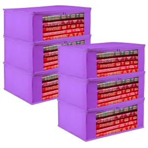 Kuber Industries Saree Cover | Clothes Storage Bag | Storage Organizer Bag | Zip Closure Saree Cover | Wardrobe Organizer | Plain Transparent Window Saree Cover | 6 Inch | Pack of 6 | Purple