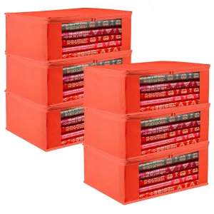 Kuber Industries Saree Cover | Clothes Storage Bag | Storage Organizer Bag | Zip Closure Saree Cover | Wardrobe Organizer | Plain Transparent Window Saree Cover | 6 Inch | Pack of 6 | Red