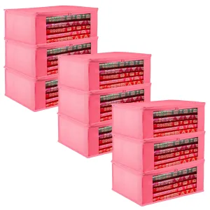 Kuber Industries Saree Cover | Clothes Storage Bag | Storage Organizer Bag | Zip Closure Saree Cover | Wardrobe Organizer | Plain Transparent Window Saree Cover | 6 Inch | Pack of 9 | Pink
