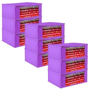 Kuber Industries Saree Cover | Clothes Storage Bag | Storage Organizer Bag | Zip Closure Saree Cover | Wardrobe Organizer | Plain Transparent Window Saree Cover | 6 Inch | Pack of 9 | Purple