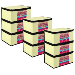 Kuber Industries Saree Cover | Zip Closure Saree Cover | Clothes Storage Bag | Wardrobe Organiser for Suit | Transparent Window Saree Cover | Plain-Black Border | 9 inch | Pack of 9 | Cream