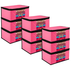Kuber Industries Saree Cover | Zip Closure Saree Cover | Clothes Storage Bag | Wardrobe Organiser for Suit | Transparent Window Saree Cover | Plain-Black Border | 9 inch | Pack of 9 | Pink