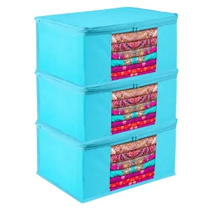 Kuber Industries Saree Cover | Zip Closure Saree Cover | Clothes Storage Bag | Wardrobe Organiser for Suit | Transparent Window Saree Cover | Plain Saree Cover | 9 inch | Pack of 3 | Green