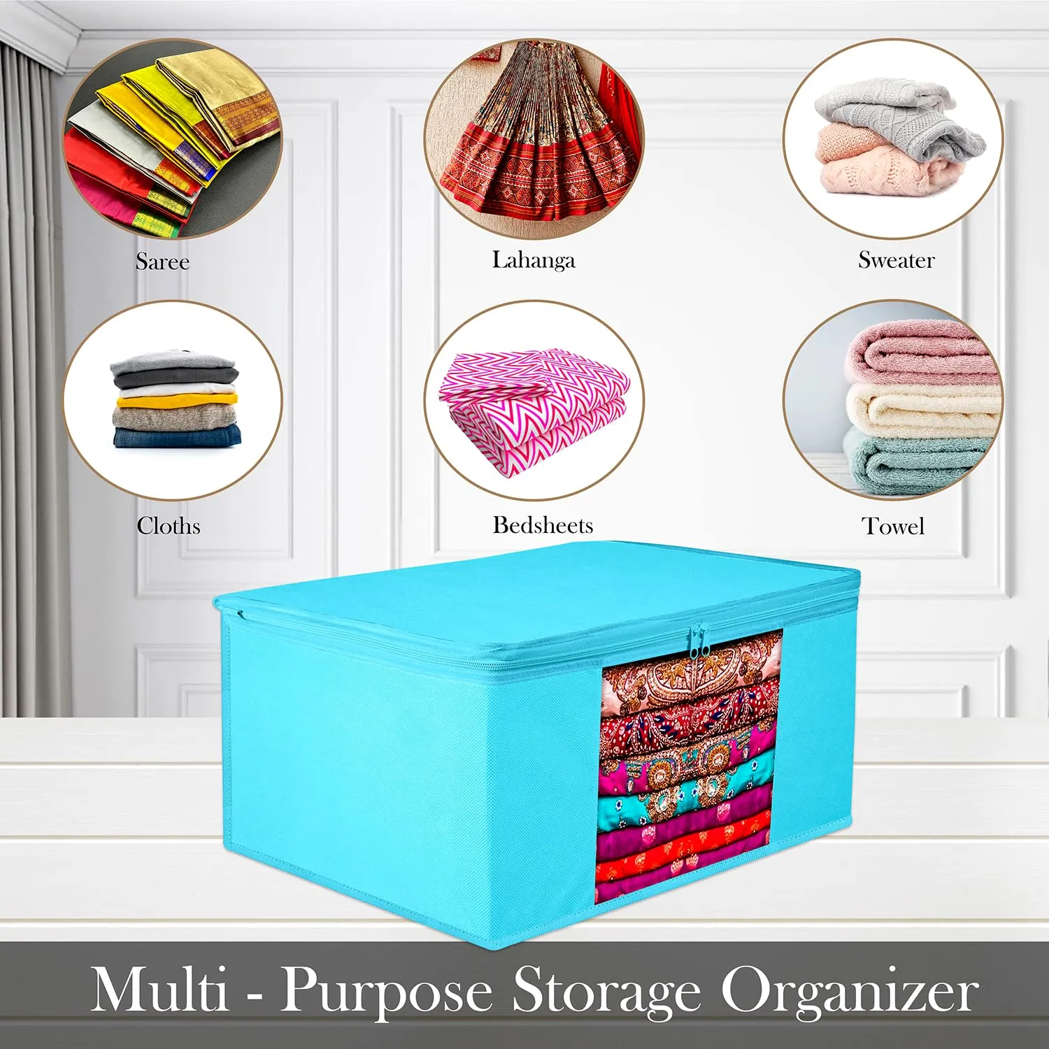 Kuber Industries Saree Cover | Zip Closure Saree Cover | Clothes Storage Bag | Wardrobe Organiser for Suit | Transparent Window Saree Cover | Plain Saree Cover | 9 inch | Pack of 3 | Green