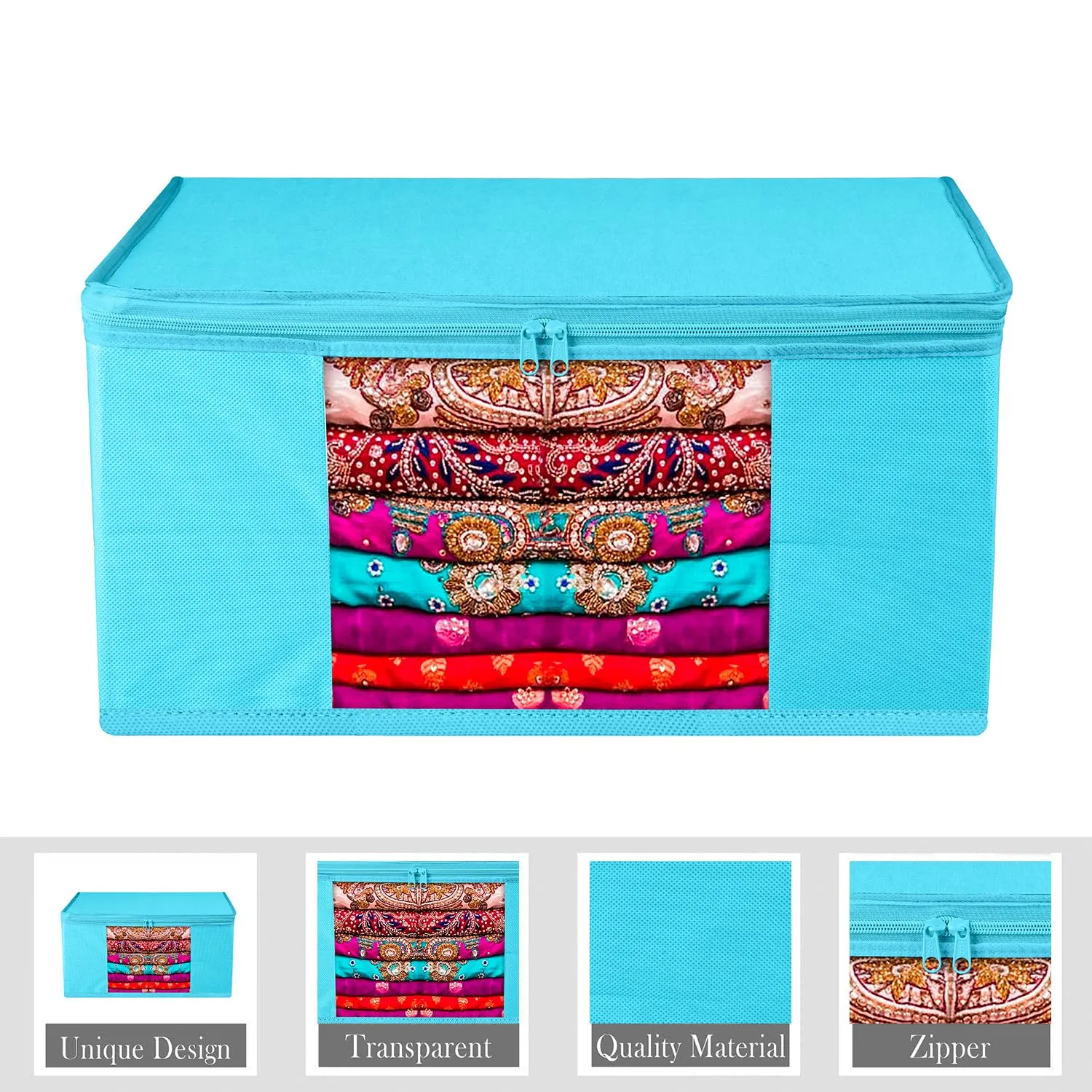 Kuber Industries Saree Cover | Zip Closure Saree Cover | Clothes Storage Bag | Wardrobe Organiser for Suit | Transparent Window Saree Cover | Plain Saree Cover | 9 inch | Pack of 3 | Green