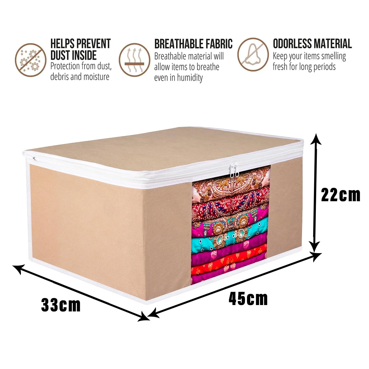 Kuber Industries Saree Cover | Zip Closure Saree Cover | Clothes Storage Bag | Wardrobe Organiser for Suit | Transparent Window Saree Cover | Plain-White Border | 9 inch | Pack of 6 | Brown