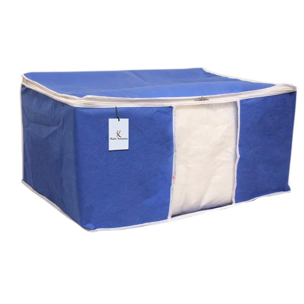 Kuber Industries Saree Cover | Zip Closure Saree Cover | Clothes Storage Bag | Wardrobe Organiser for Suit | Transparent Window Saree Cover | Plain-White Border | 9 inch | Pack of 9 | Blue