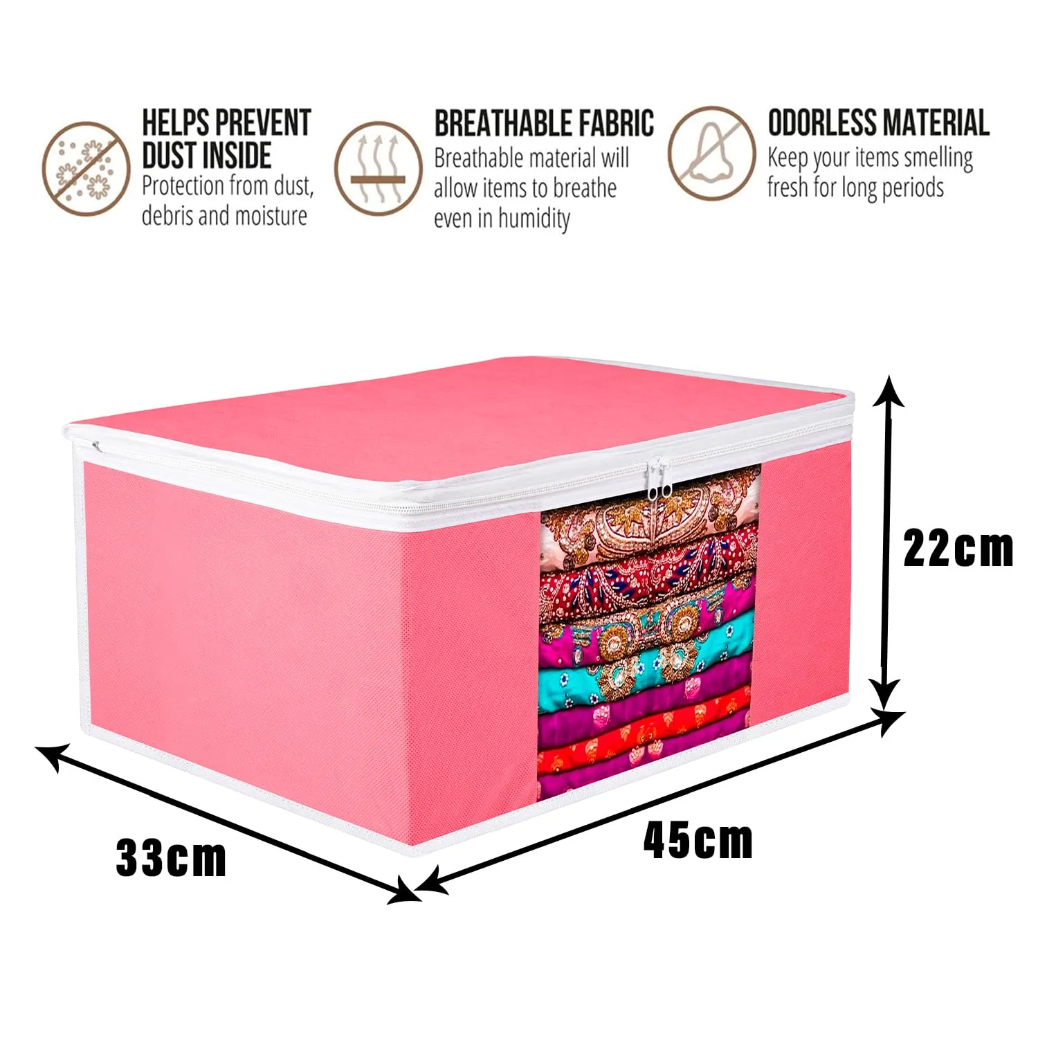 Kuber Industries Saree Cover | Zip Closure Saree Cover | Clothes Storage Bag | Wardrobe Organiser for Suit | Transparent Window Saree Cover | Plain-White Border | 9 inch | Pack of 9 | Pink