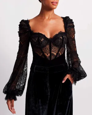 LACE AND VELVET BODYSUIT