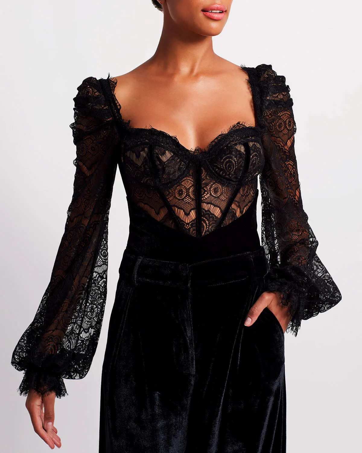 LACE AND VELVET BODYSUIT