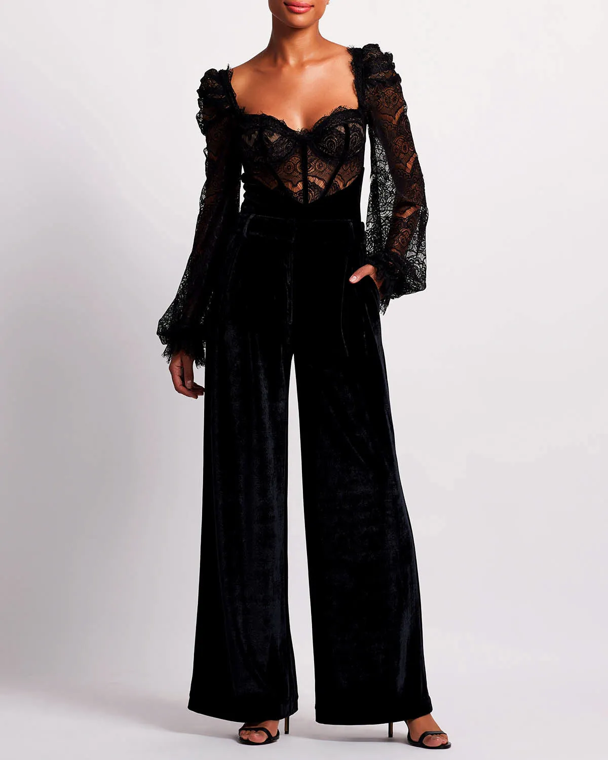 LACE AND VELVET BODYSUIT