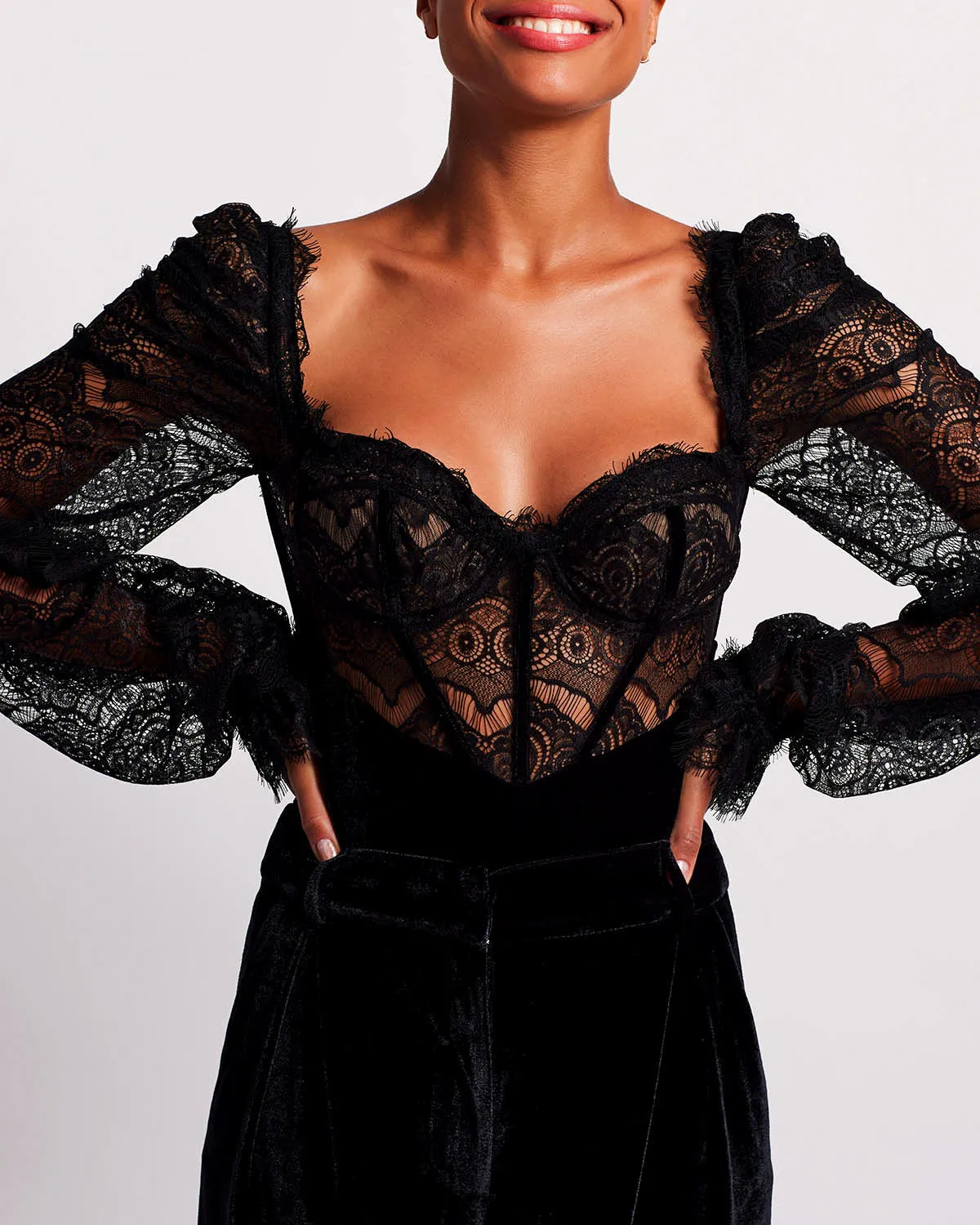 LACE AND VELVET BODYSUIT