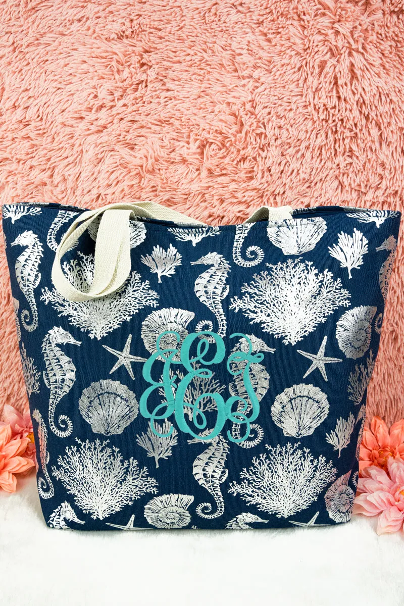 Large Metallic Gold Sea Life Shoulder Travel Tote