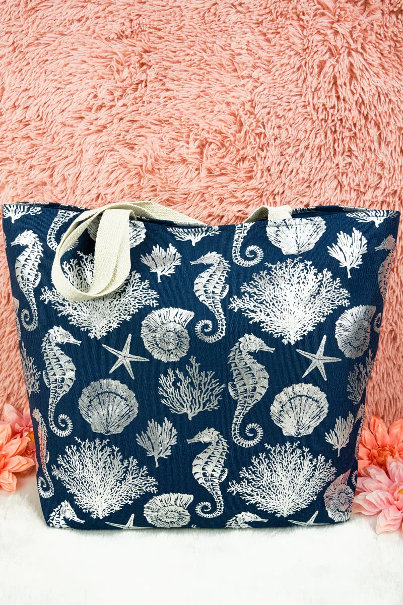 Large Metallic Gold Sea Life Shoulder Travel Tote