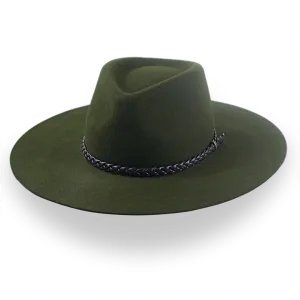Low Crown Wide Brim Outback Fedora in Dark Olive Green | The Bush
