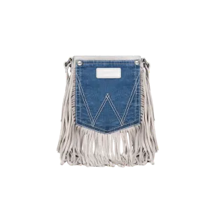 Montana West Women's Wrangler Leather Fringe Denim White Crossbody Bag