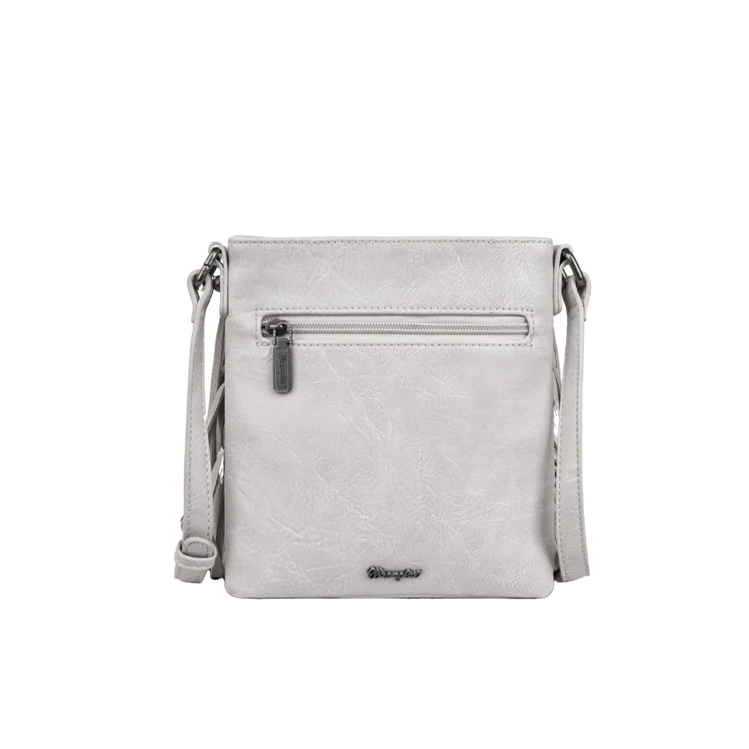 Montana West Women's Wrangler Leather Fringe Denim White Crossbody Bag