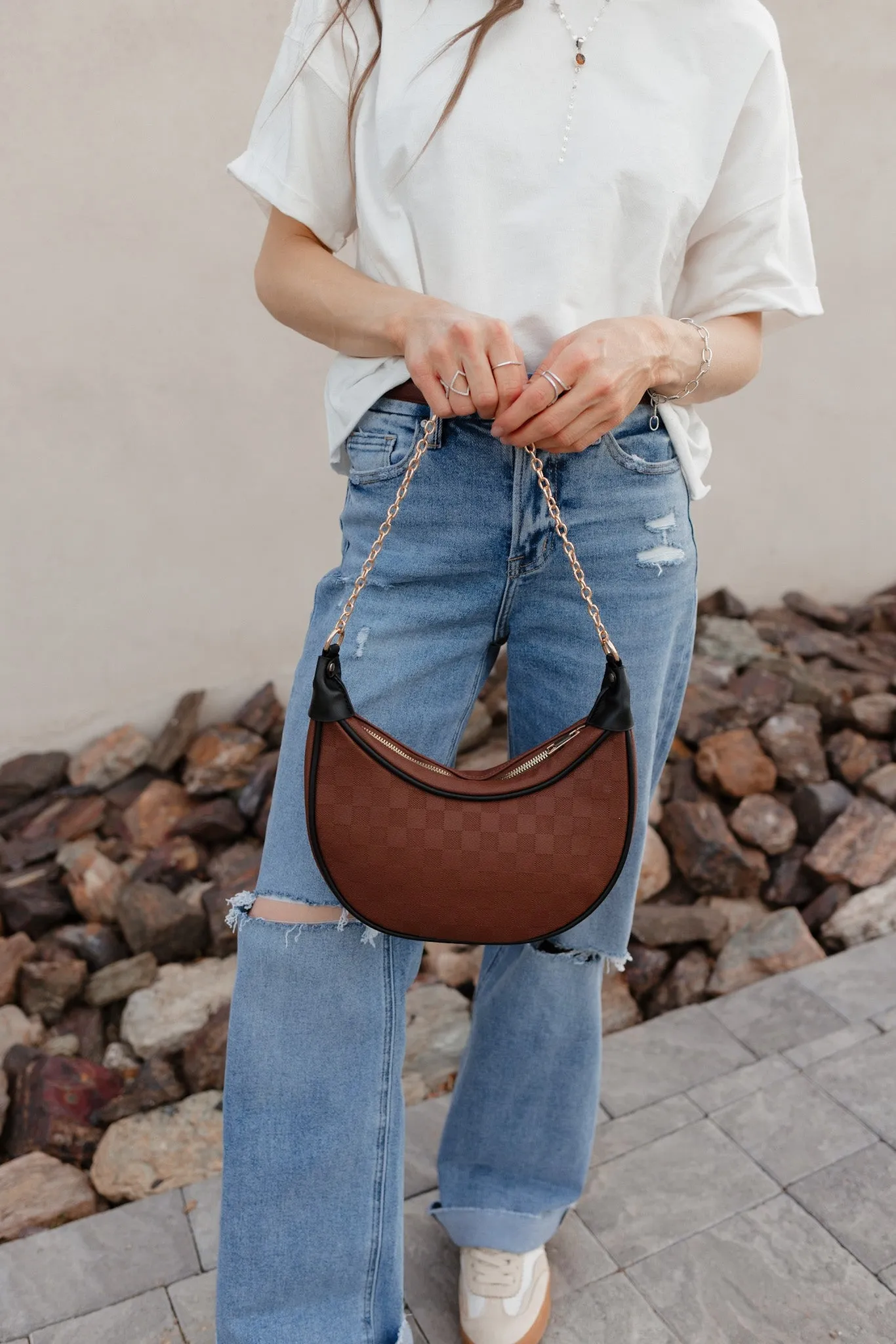 Nova Chain Monochromatic Checkered Detail Crossbody