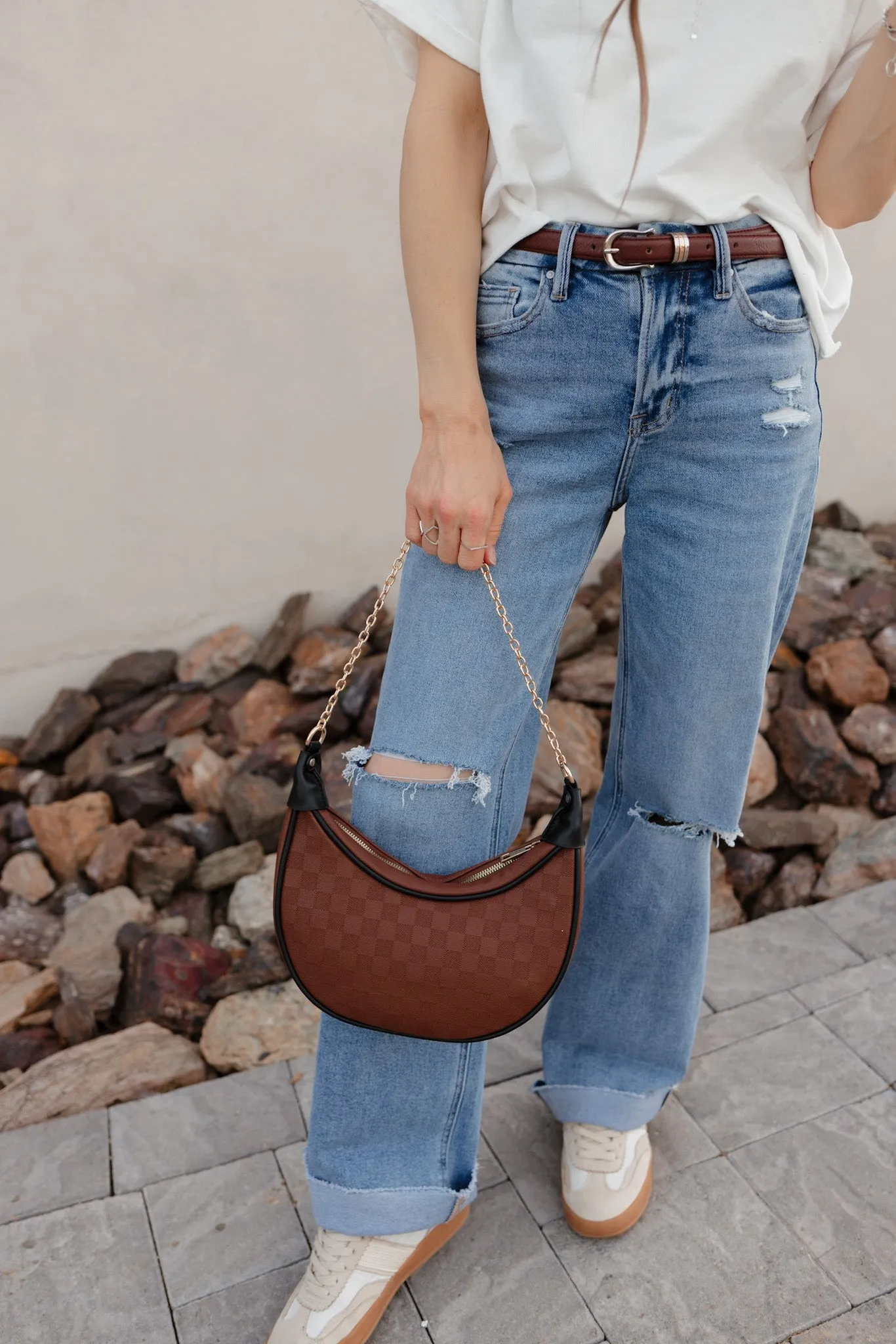Nova Chain Monochromatic Checkered Detail Crossbody