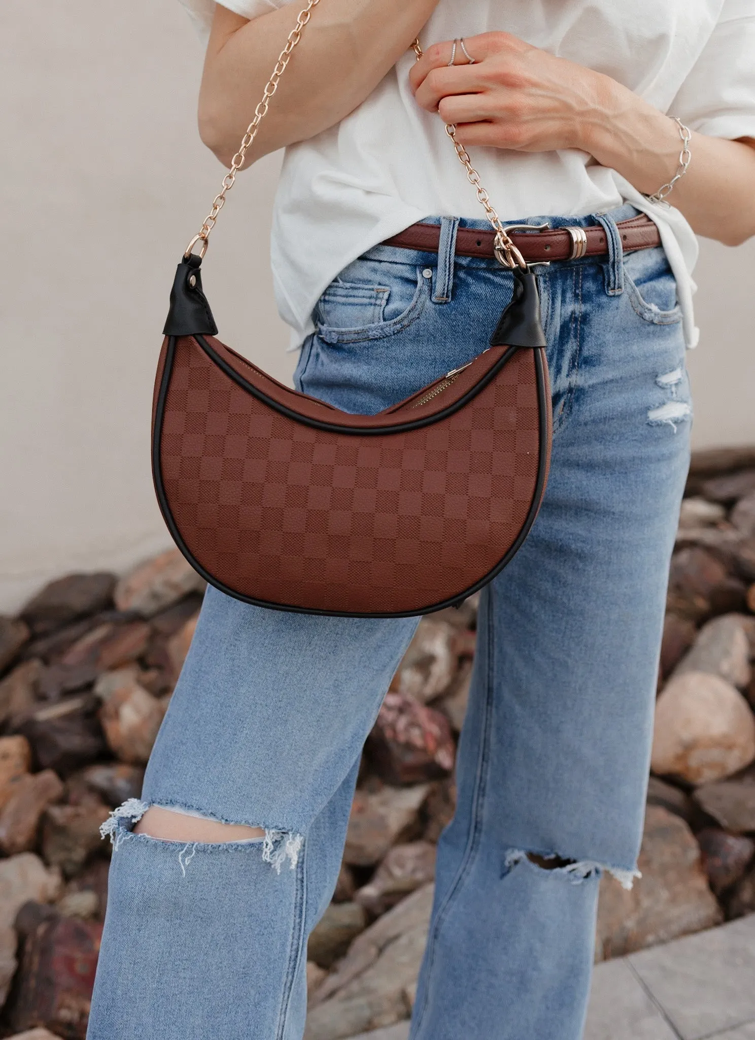 Nova Chain Monochromatic Checkered Detail Crossbody