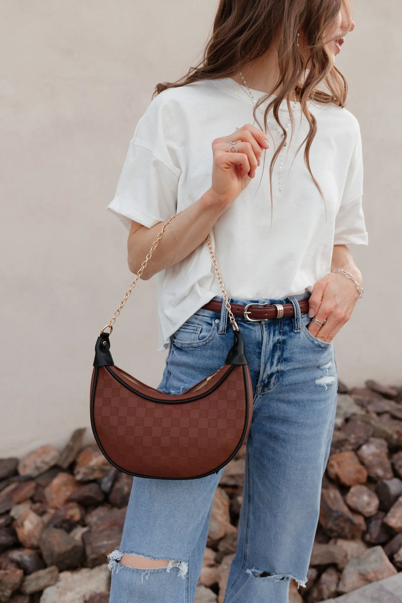 Nova Chain Monochromatic Checkered Detail Crossbody