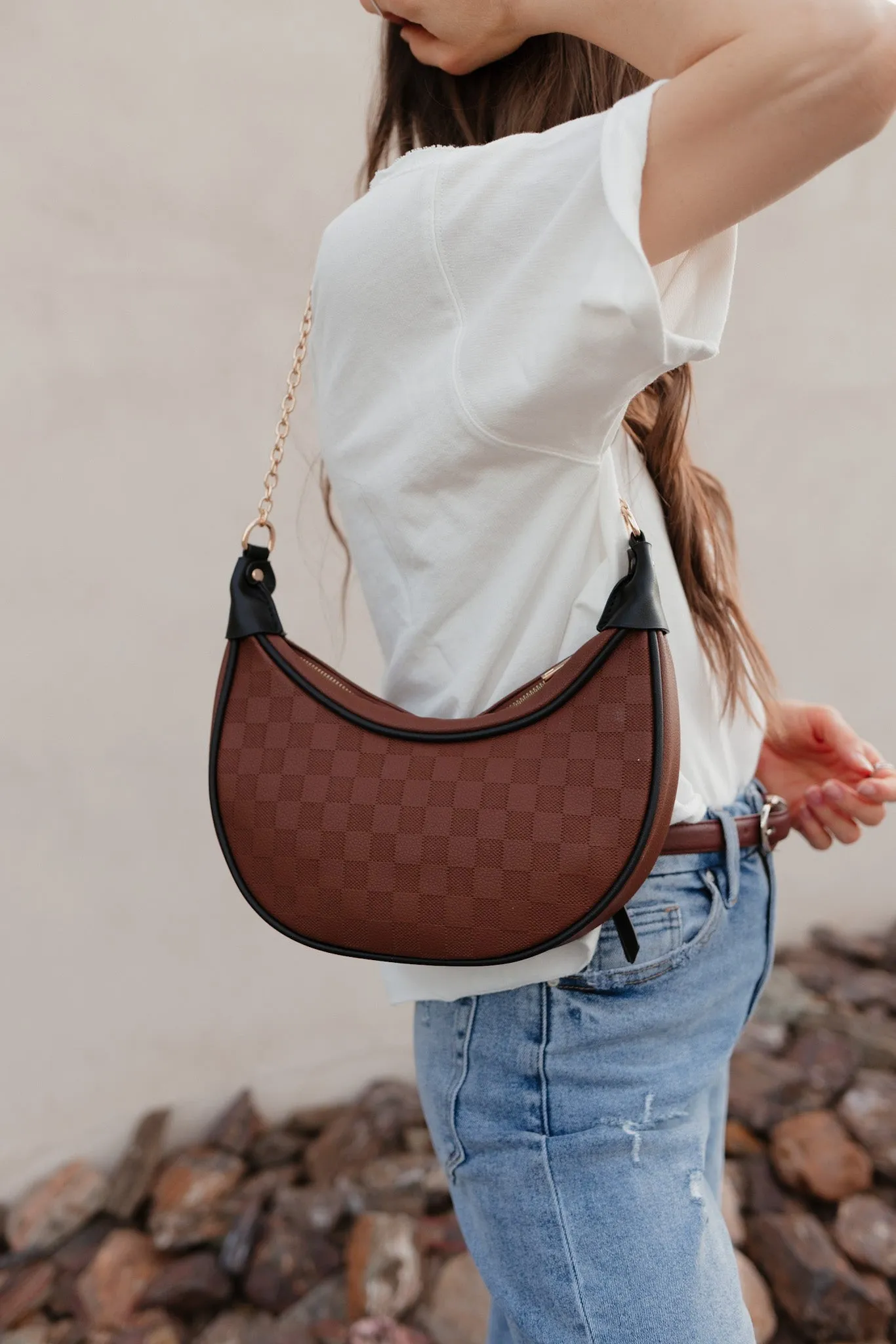 Nova Chain Monochromatic Checkered Detail Crossbody