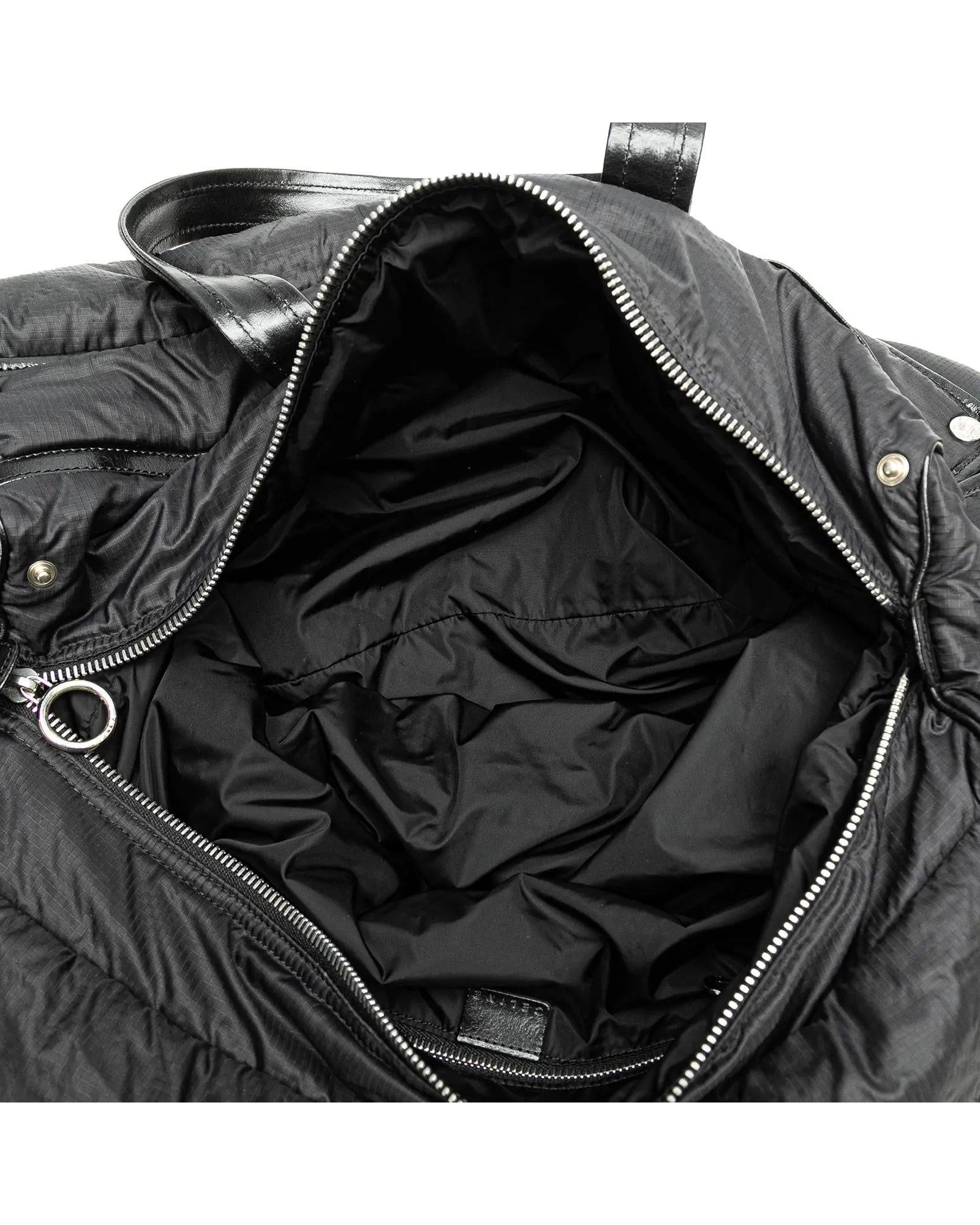 Nylon Travel Bag with Leather Trim and Multiple Pockets