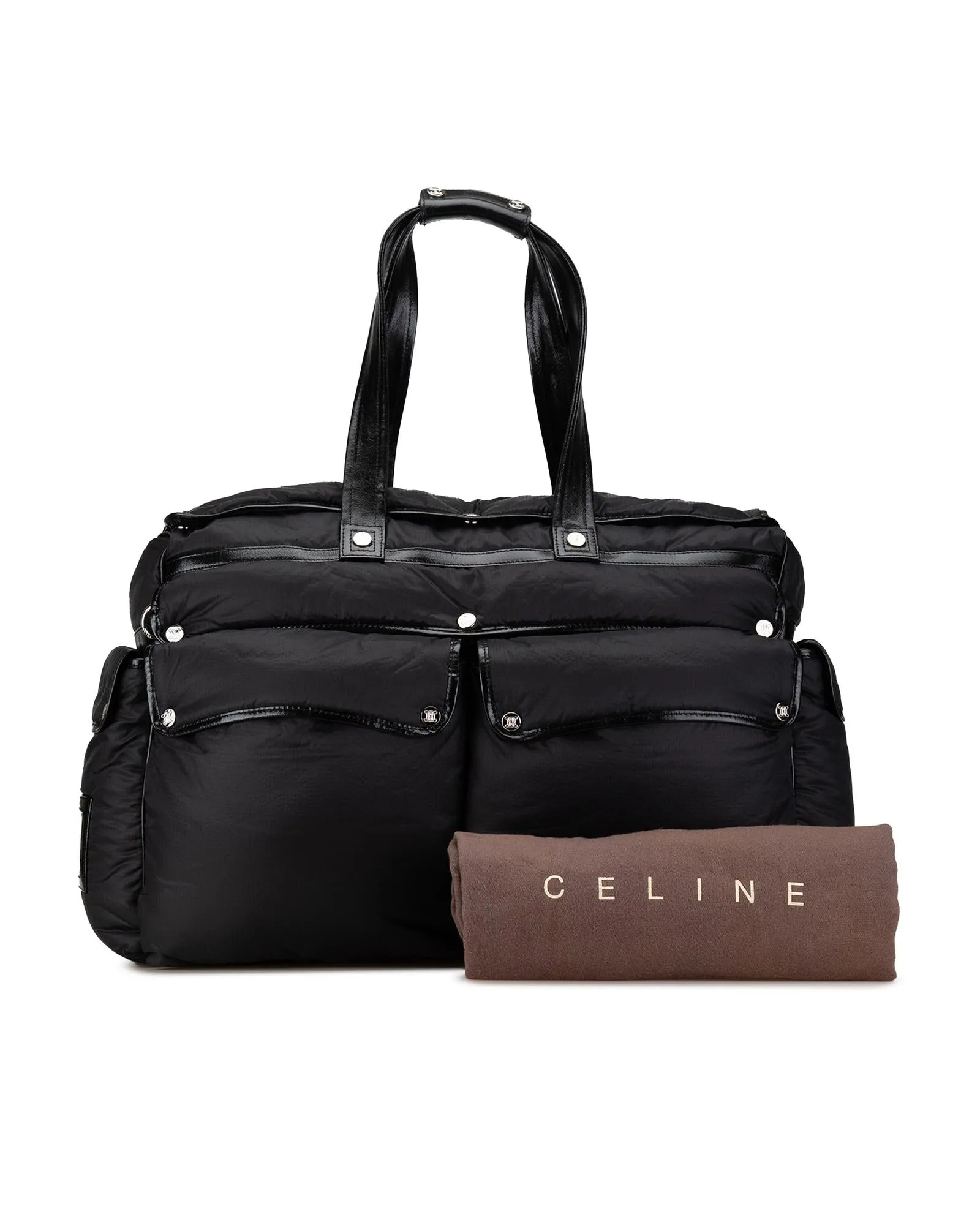 Nylon Travel Bag with Leather Trim and Multiple Pockets