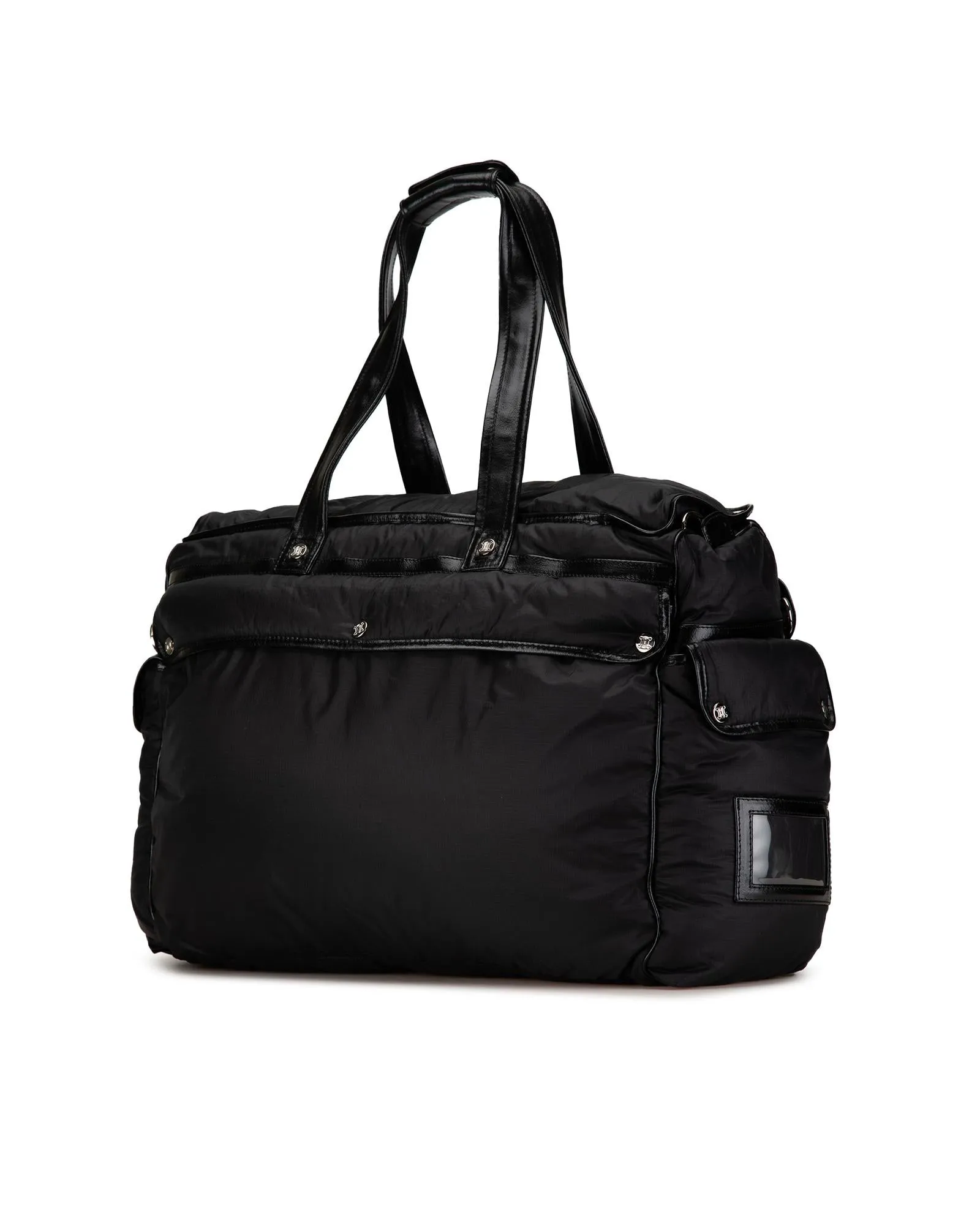Nylon Travel Bag with Leather Trim and Multiple Pockets