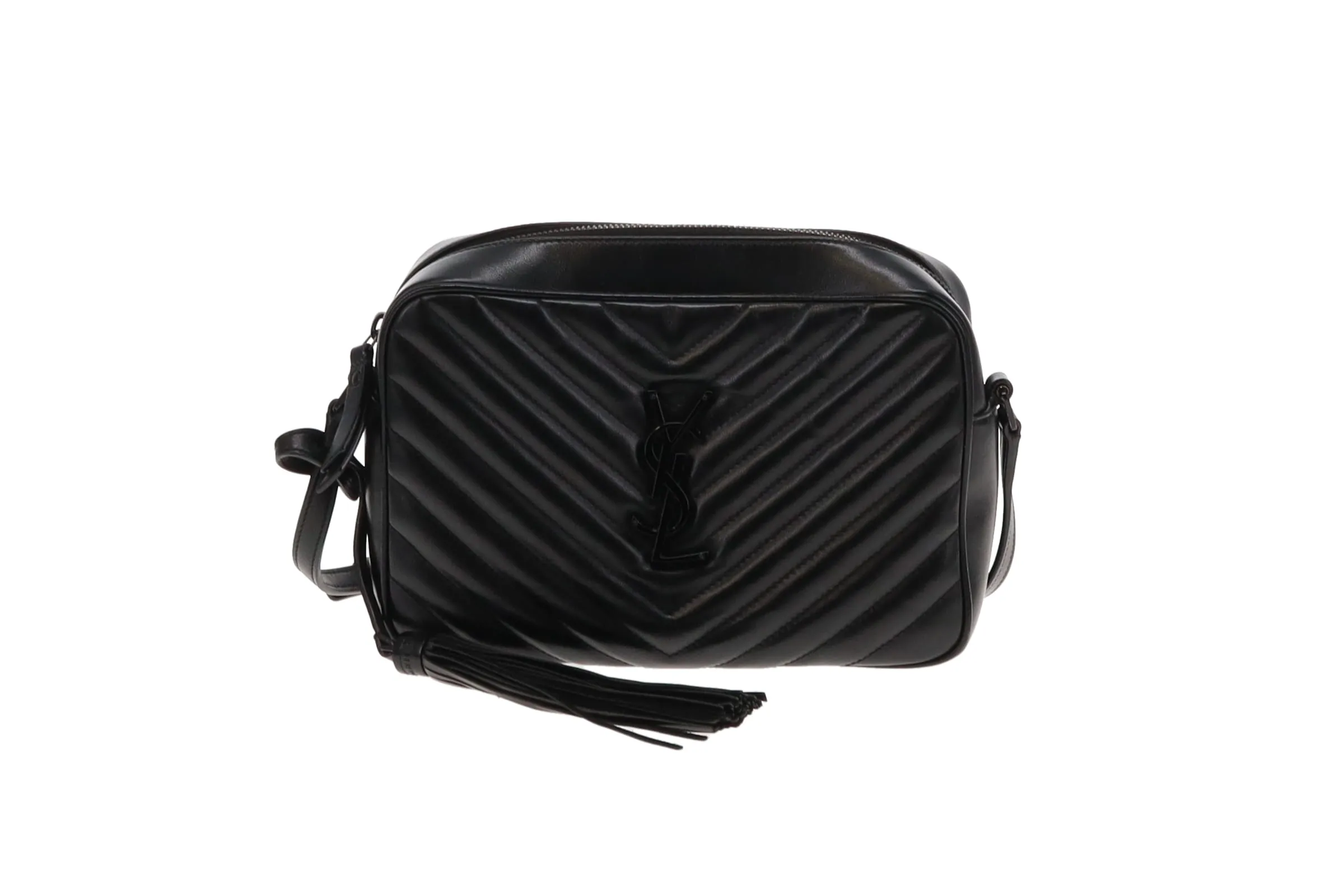 Saint Laurent All Black Chevron Lou Camera Bag 2020