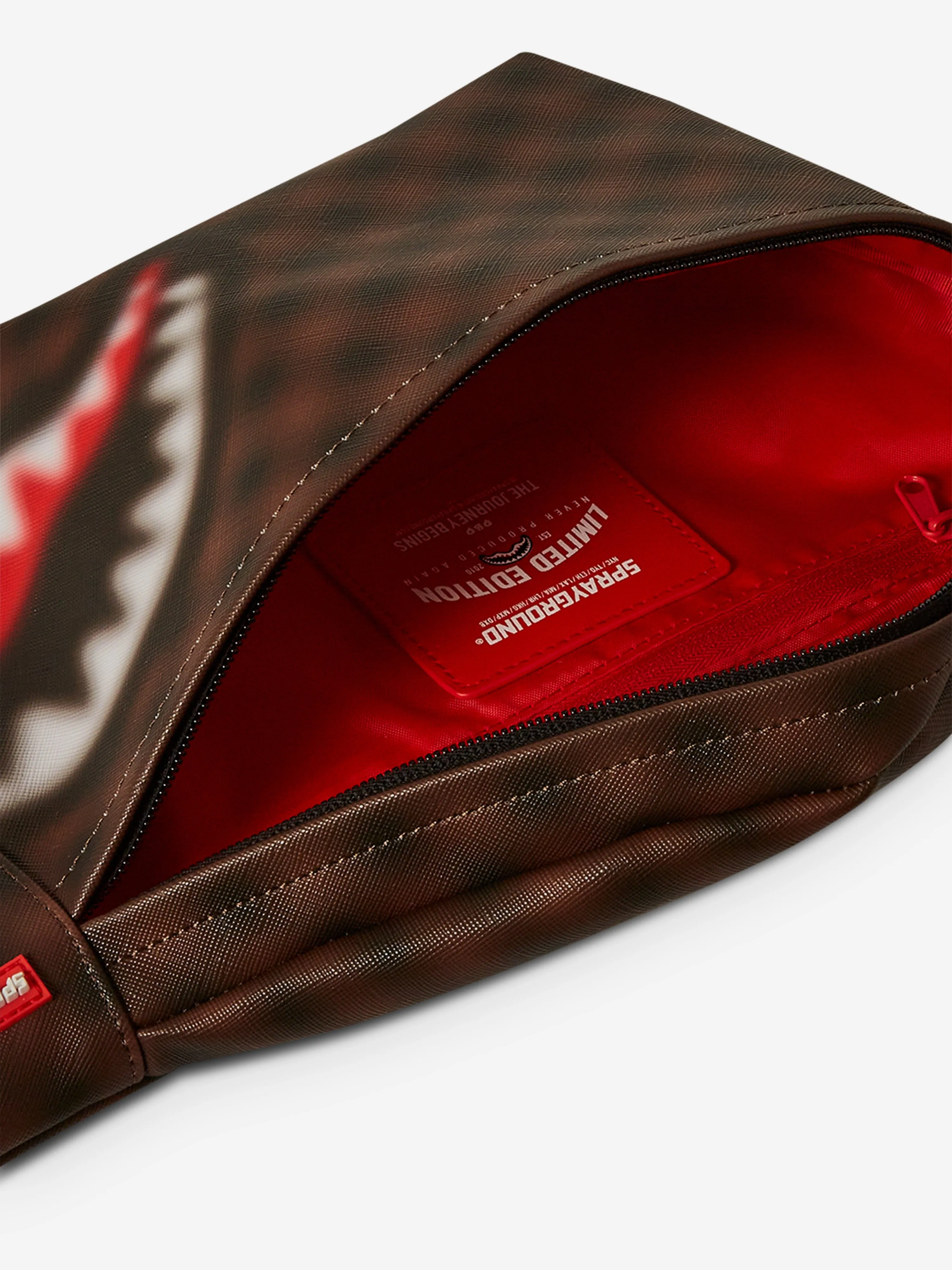 Sprayground Kids Sharks in Paris Blur Savvy Belt Bag in Brown (38.1 cm)
