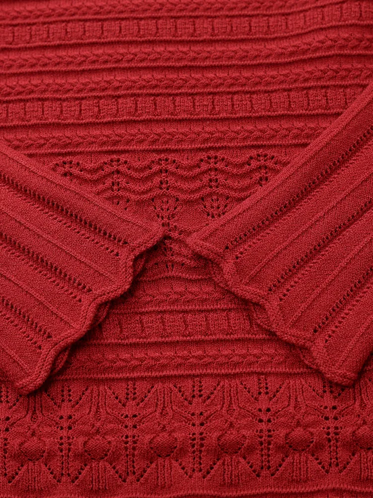 Tencel Wool Blend Wave Cut Collar Women Sweater