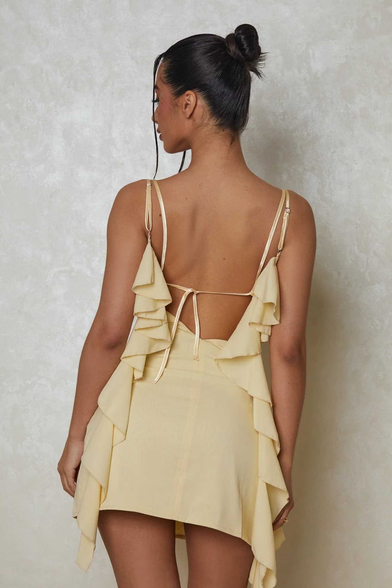The cowl neck ruffle mini dress - Yellow