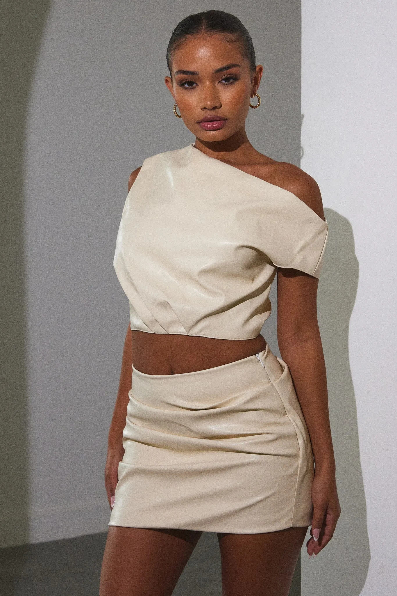 The Leather Drape Set - Cream