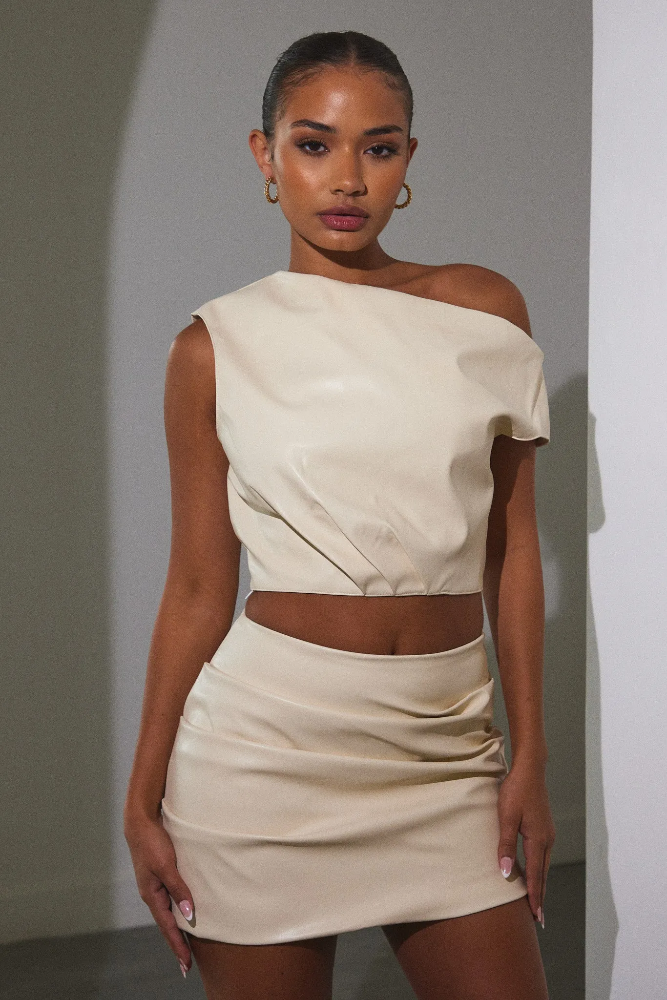 The Leather Drape Set - Cream