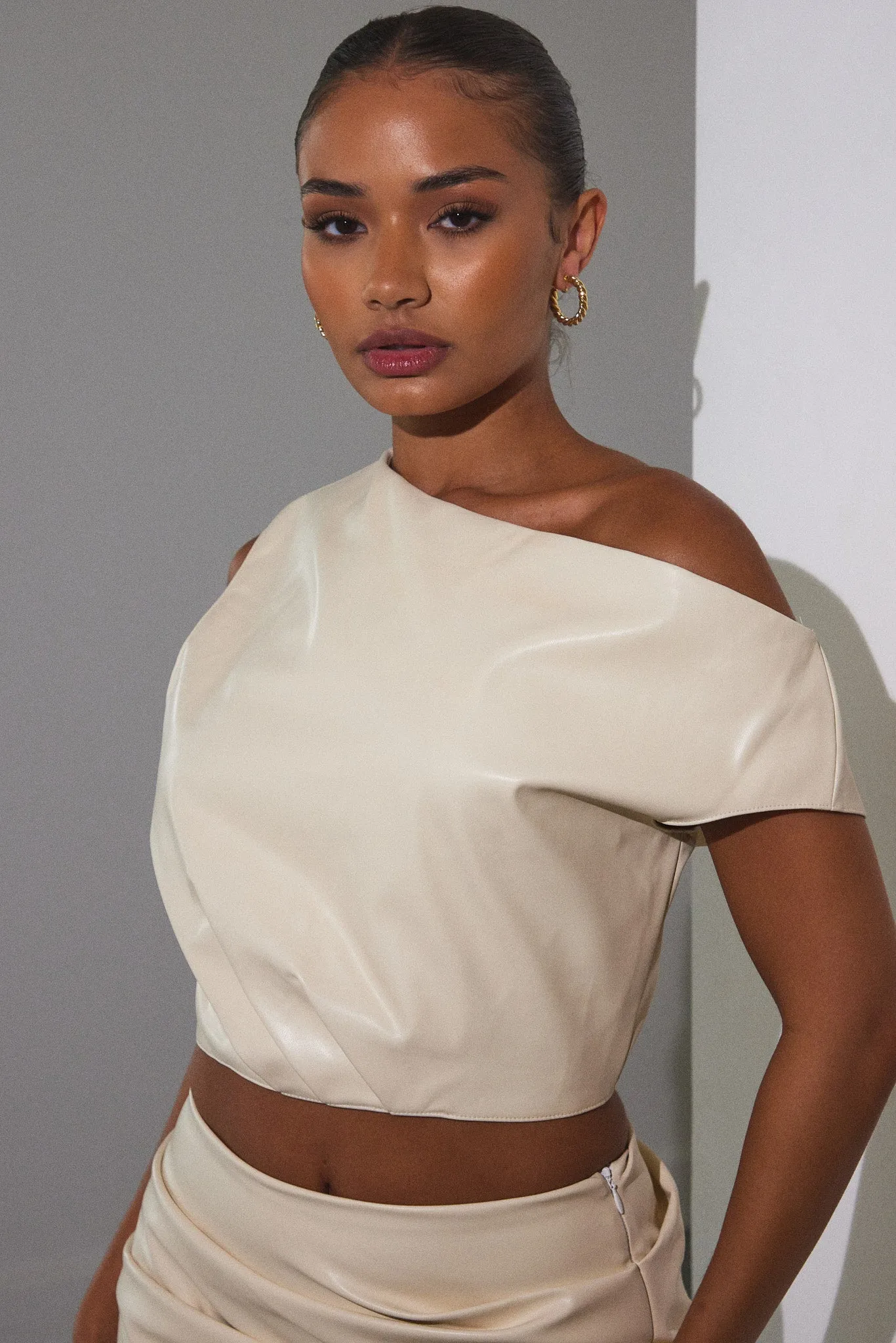 The Leather Drape Set - Cream