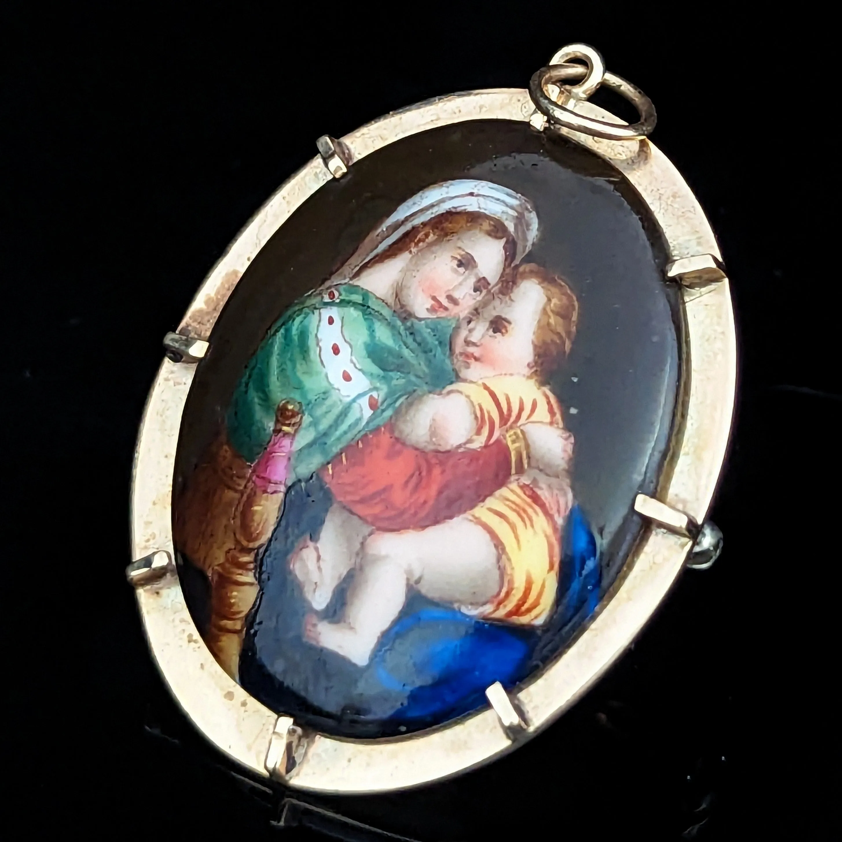 The Milford - Antique Madonna & Child Gold Brooch Pendant FOB Convertible