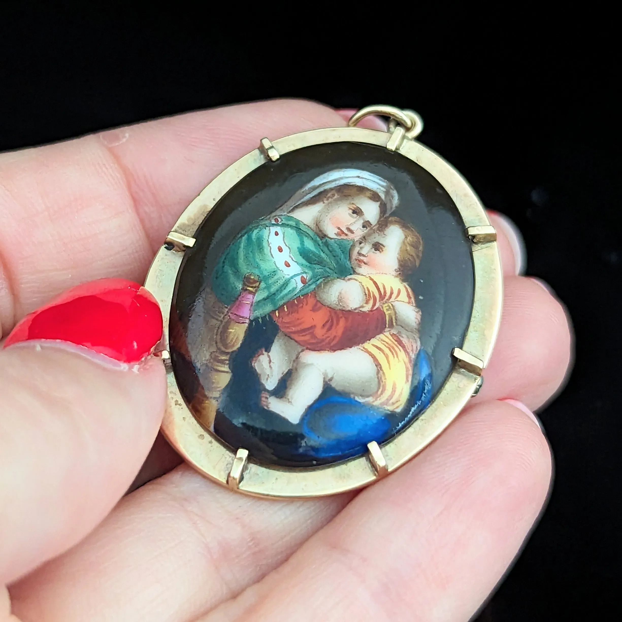 The Milford - Antique Madonna & Child Gold Brooch Pendant FOB Convertible