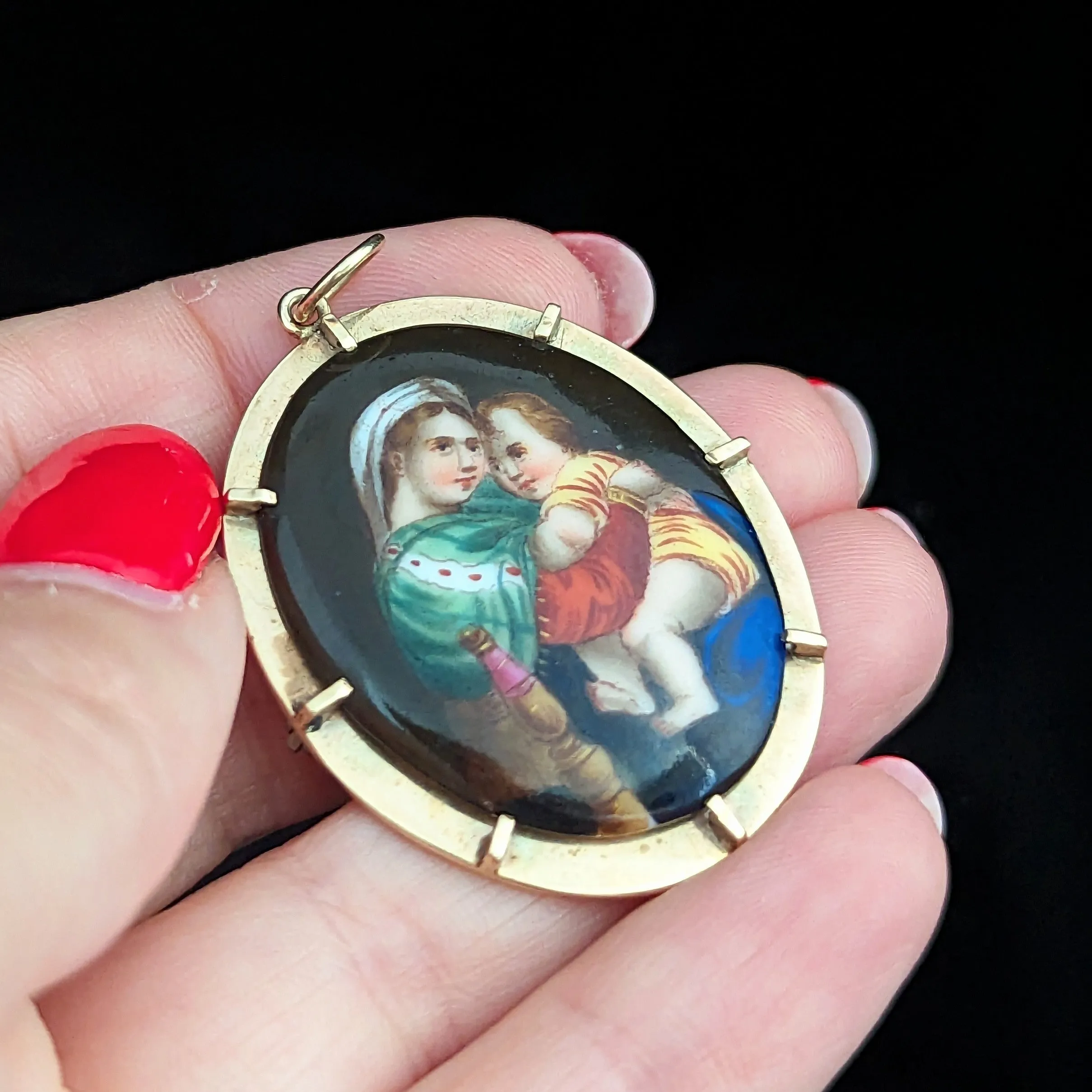 The Milford - Antique Madonna & Child Gold Brooch Pendant FOB Convertible