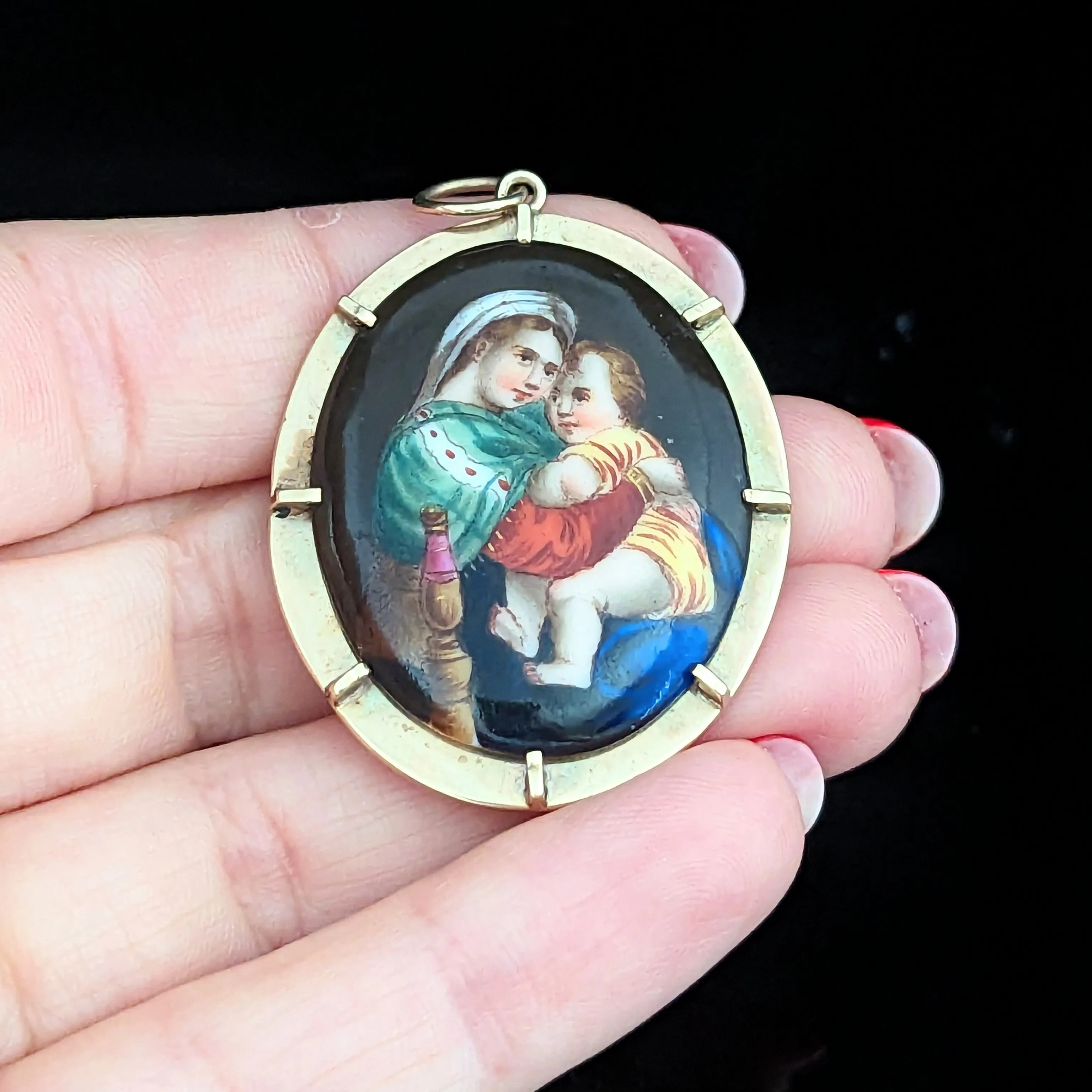 The Milford - Antique Madonna & Child Gold Brooch Pendant FOB Convertible