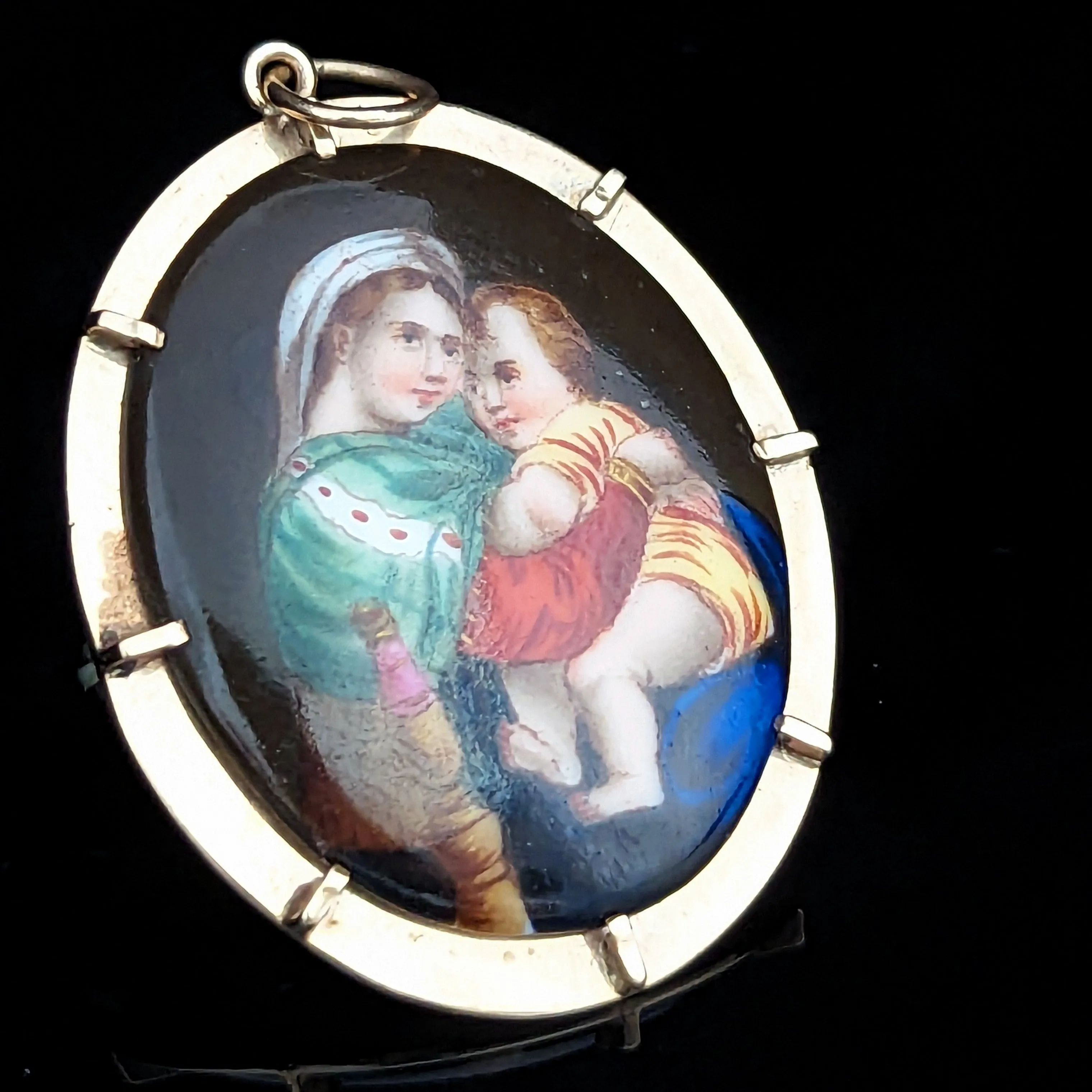 The Milford - Antique Madonna & Child Gold Brooch Pendant FOB Convertible