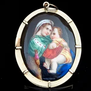 The Milford - Antique Madonna & Child Gold Brooch Pendant FOB Convertible