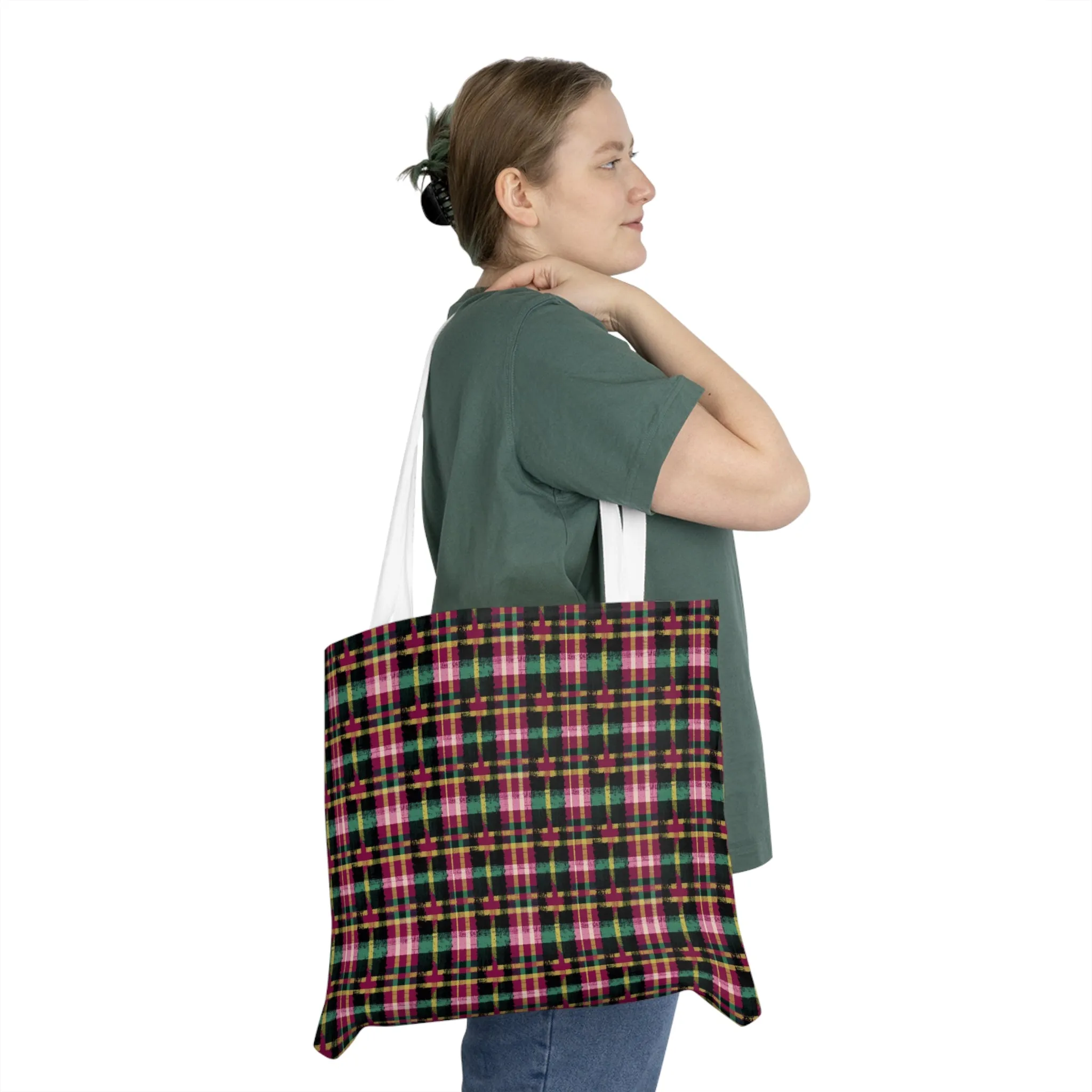 Vampire Art Grunge Red & Green Scottish Tartan Shoulder Tote Bag