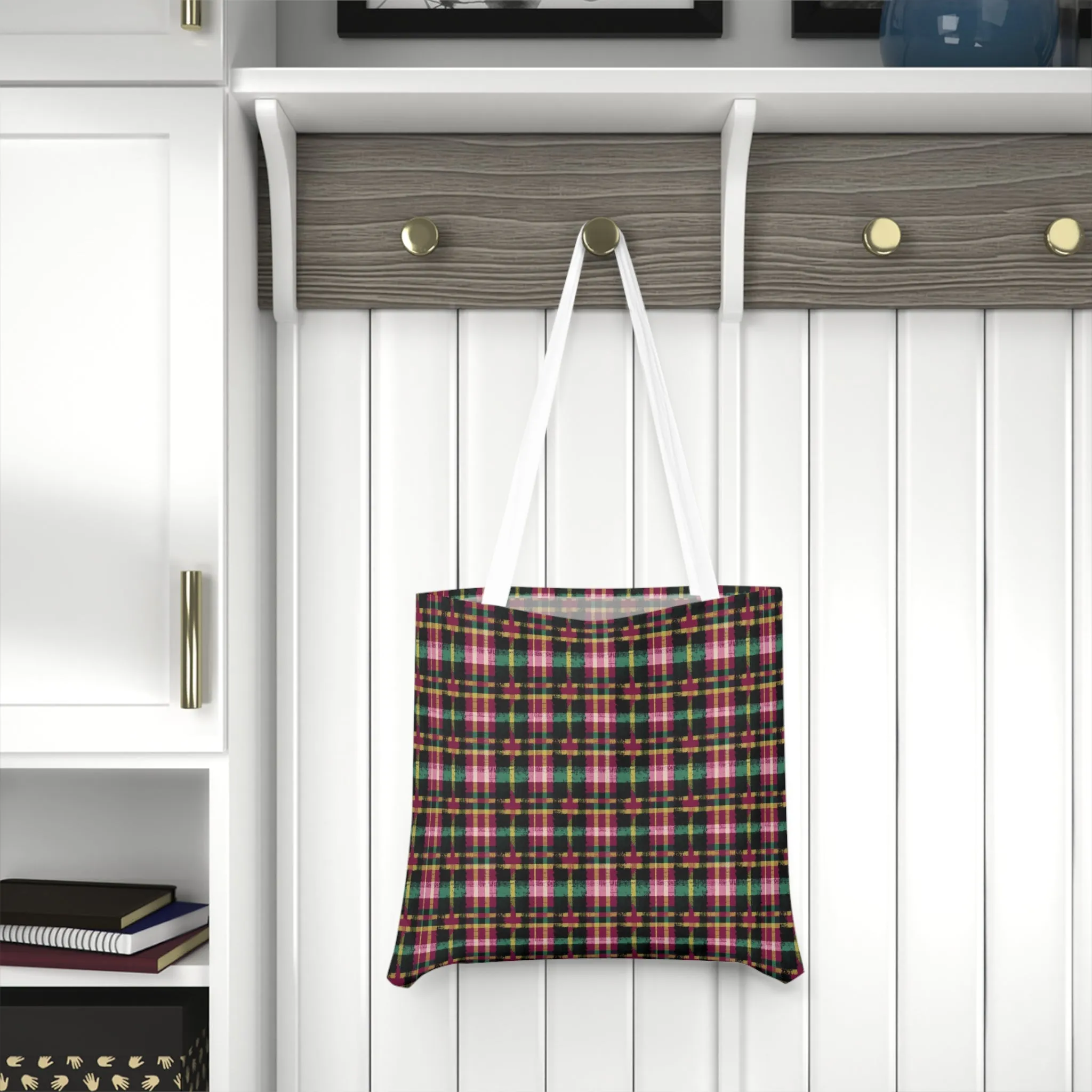 Vampire Art Grunge Red & Green Scottish Tartan Shoulder Tote Bag