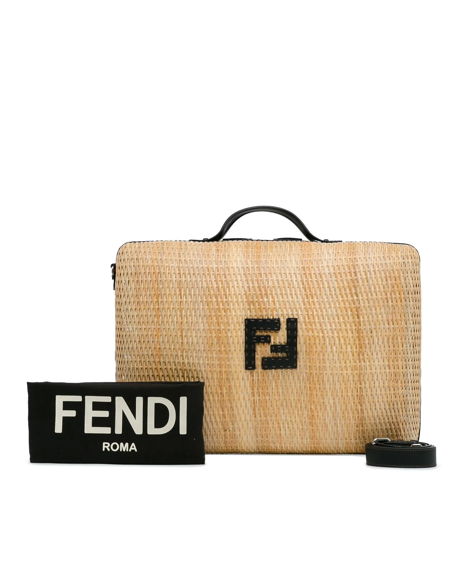 Woven Rattan Travel Bag with Leather Trim and Zip Closure