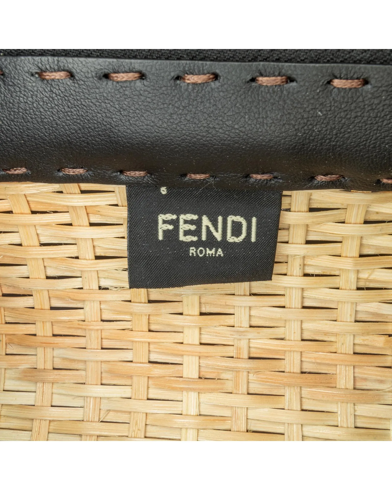 Woven Rattan Travel Bag with Leather Trim and Zip Closure